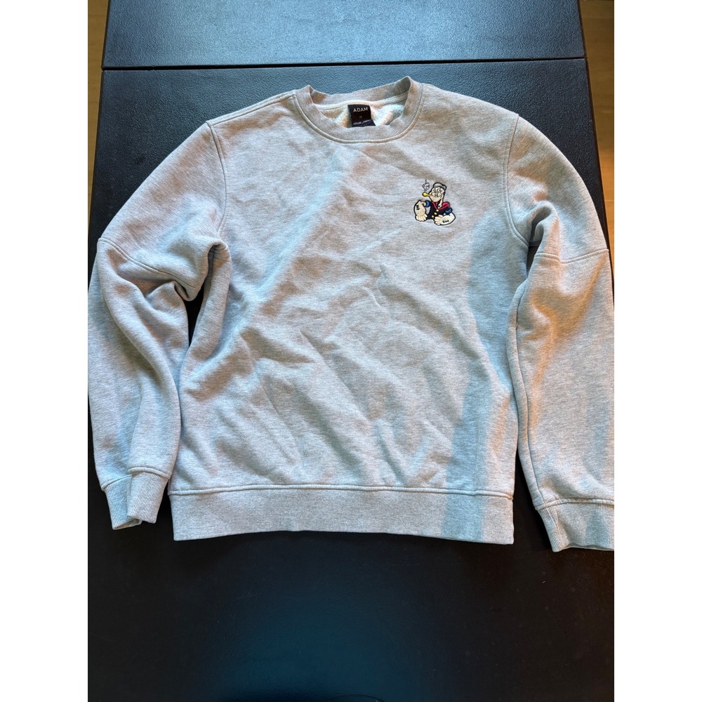 ADAM Mens Popeye The Sailor Man Embroidered Fleece Sweatshirt Gray Size M